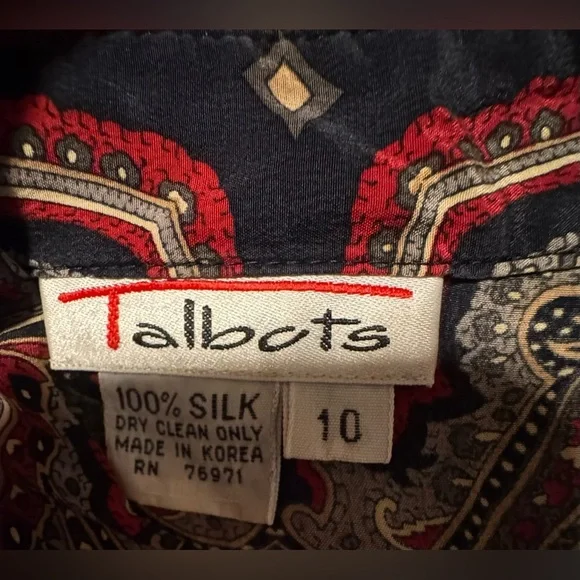 Talbots Red and Black Silk Paisley Blouse - Picture 3 of 10